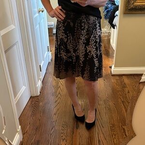 Chic Black and Brown Floral A-Line Skirt